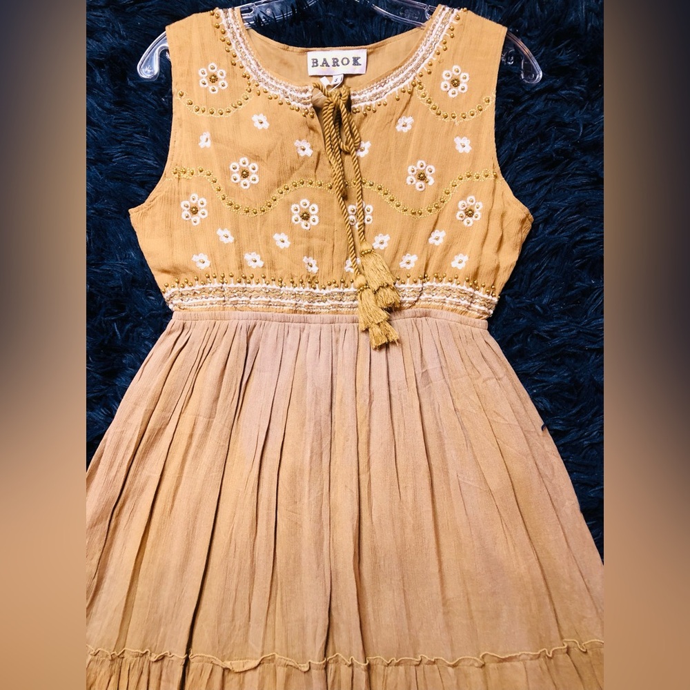 NWT Barok Paris High Waist Beades Bodice Maxi Layered A-Line Dress. Size S